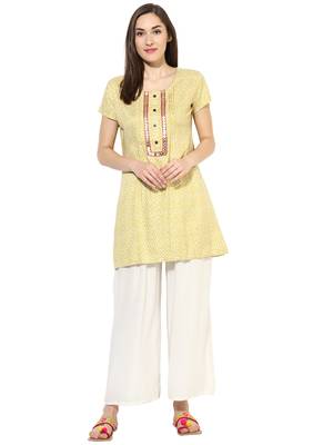 Yellow printed Rayon stitched kurti 5