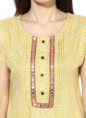 Yellow printed Rayon stitched kurti 6