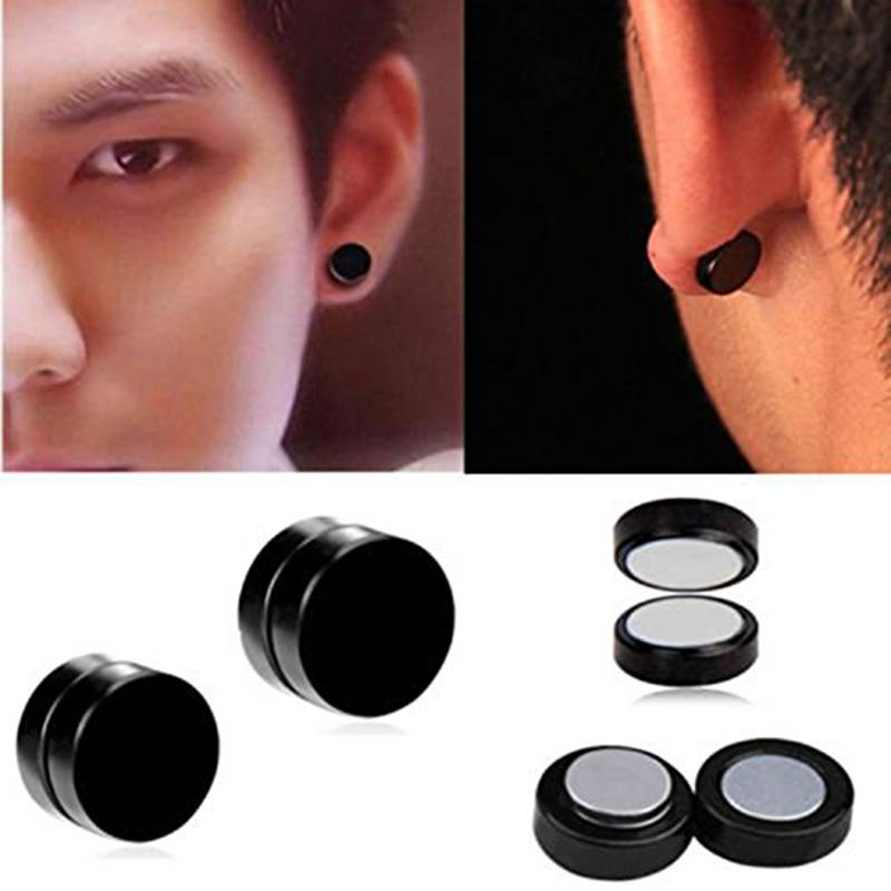 Black Silver Black Surgical Stainless Steel Pair Stud Earring for Men