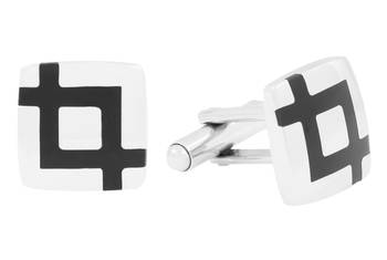 Black Checks Glossy Finish Square Cufflink For Men 2
