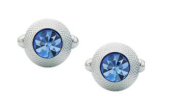 Round Blue Rhodium Plated Brass Cufflink Pair for Men 1