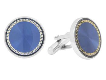 Round Blue Gold Rhodium Plated Brass Cufflink Pair for Men 2