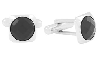 crystal 3D Square Black Rhodium Plated Brass Cufflink Pair for Men 2