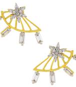 Flower American Diamond CZ Baguette Gold Plated Ear Cuff Pair Jacket Earring for Women