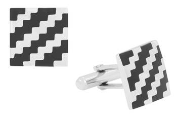 Wave Checks Square Black Silver Enamel Rhodium Plated High Quality Brass Cufflink Pair for Men 1
