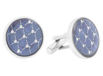 Network Navy Blue White Round Rhodium Plated Brass Cufflink Pair for Men 2