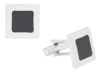 Square Black Enamel Rhodium Plated Brass Cufflink Pair for Men 1