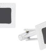 Square Black Enamel Rhodium Plated Brass Cufflink Pair for Men