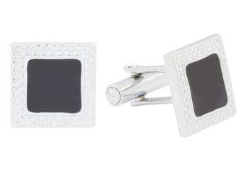 Square Black Enamel Rhodium Plated Brass Cufflink Pair for Men 2