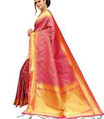 Pink And Green  Banarasi Woven Patola Style Saree With Blouse