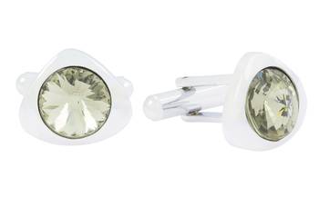 Glossy Rhodium Plated Triangle Grey Cufflink Pair For Men 1