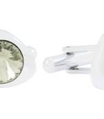 Glossy Rhodium Plated Triangle Grey Cufflink Pair For Men