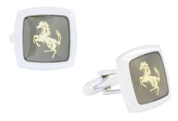 Horse Glossy Rhodium Plated Square Grey Gold Cufflink Pair For Men 1