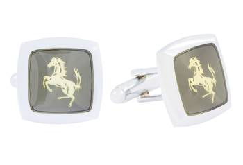 Horse Glossy Rhodium Plated Square Grey Gold Cufflink Pair For Men 2