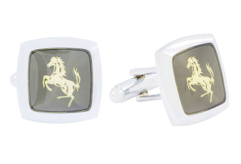 Horse Glossy Rhodium Plated Square Grey Gold Cufflink Pair For Men