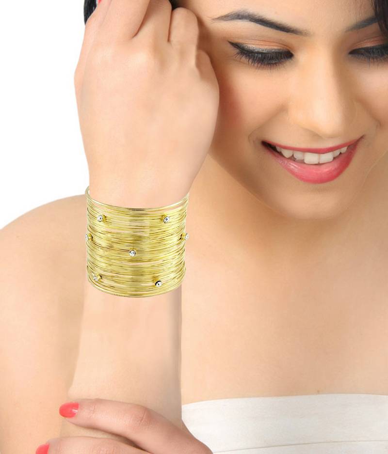 Party Statement Mesh Imported 18K Gold CZ Free Size Cuff Kada Bangle Bracelet Girls Women