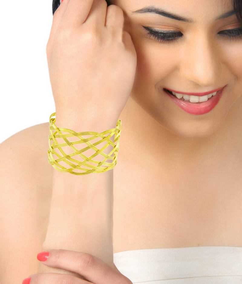 Wire Mesh Party Statement Imported 18K Gold Free Size Cuff Kada Bangle Bracelet For Girls Women