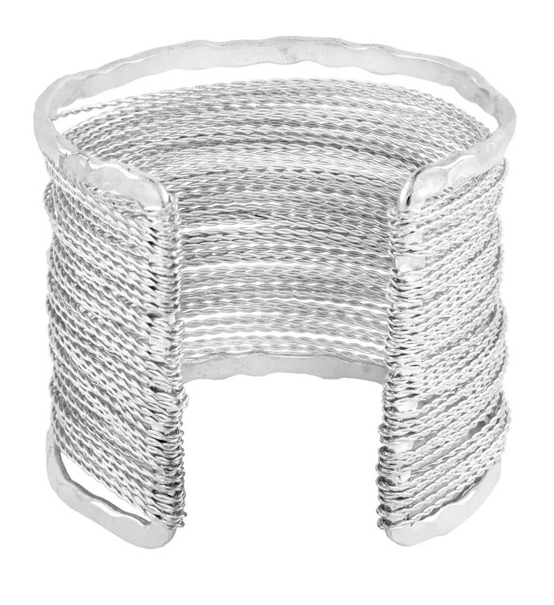 Party Statement Mesh Imported Rhodium Silver Free Size Cuff Kada Bangle Bracelet For Girls Women