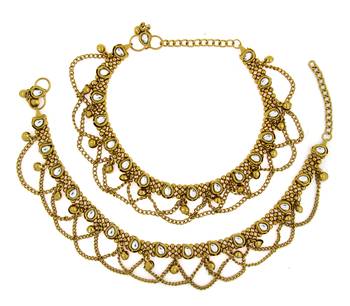 anique gold plated kundan traditional payal anklet 1