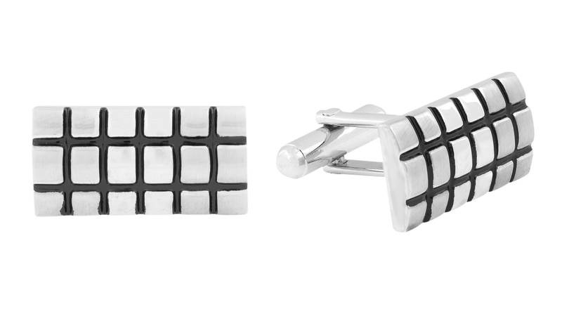 Rectangle Black Chequered Matt Finish Cufflink For Men
