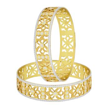 Filigree Flower Gold Plated Matte Rhodium Bangle Pair for Women 1