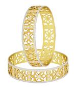 Filigree Flower Gold Plated Matte Rhodium Bangle Pair for Women