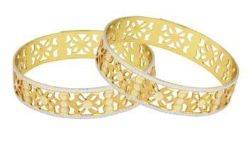 Filigree Flower Gold Plated Matte Rhodium Bangle Pair for Women 2