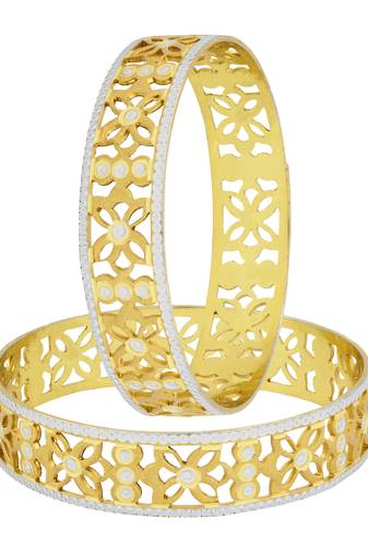 Filigree Flower Gold Plated Matte Rhodium Bangle Pair for Women