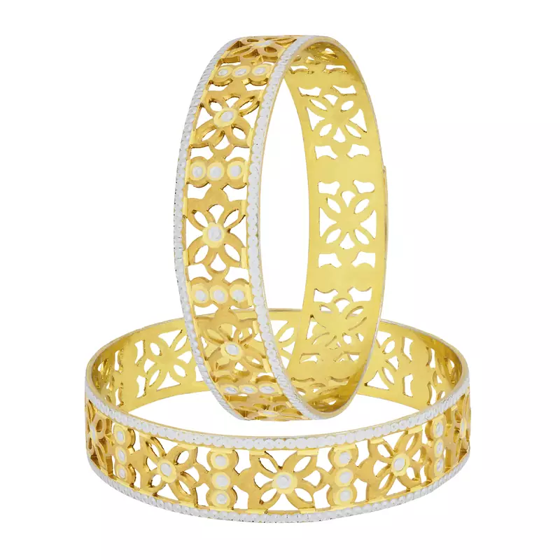 Filigree Flower Gold Plated Matte Rhodium Bangle Pair for Women
