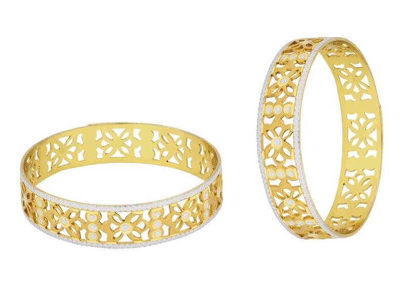 Filigree Flower Gold Plated Matte Rhodium Bangle Pair for Women