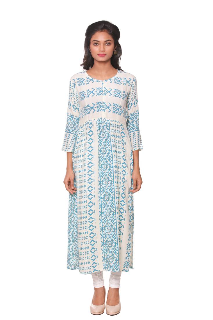 Blue printed cotton cotton-kurtis