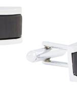 Black crystal in silver finish cufflink