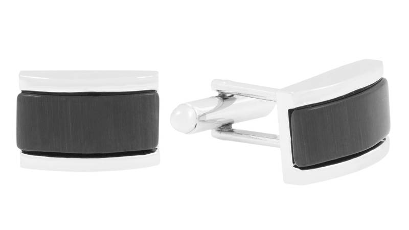 Black crystal in silver finish cufflink