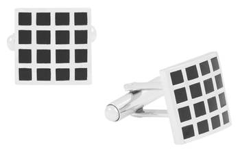 black silver chequered square cufflink pair 1