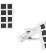 black silver chequered square cufflink pair