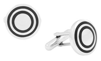target black silver round cufflink pair 1