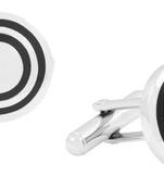 target black silver round cufflink pair