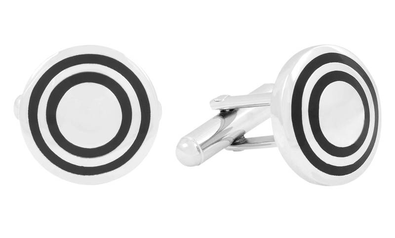 target black silver round cufflink pair
