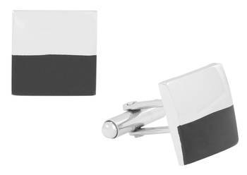 half and half black silver square cufflink pair 1