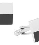 half and half black silver square cufflink pair