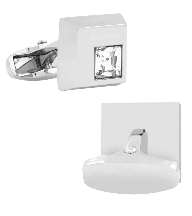 squae matt princess cut american diamond studded cufflink pair