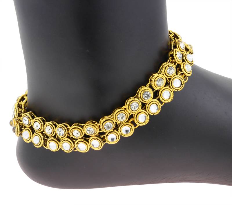 antique traditional gold ethnic kundan look  payal anklet pair