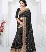 Black embroidered art silk saree with blouse