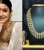 Anushka Sharma Bollywood Traditional Kundan Pearl Necklace Set with Free Mang Tika