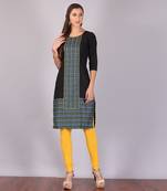Aurelia Womens Black Straight Cotton Stitched Kurti