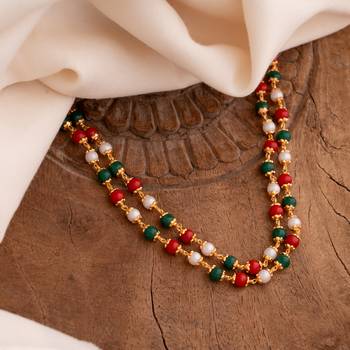 Golden pearl coral multicolour mala one gram gold 1