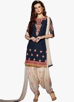 Navy blue embroidered georgette salwar with dupatta 1