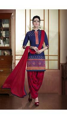 Navy blue embroidered pure cotton salwar with dupatta 1