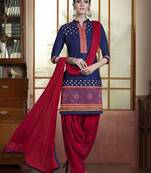 Navy blue embroidered pure cotton salwar with dupatta