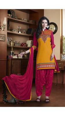 Yellow embroidered pure cotton salwar with dupatta 1